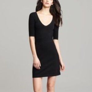 Theory Black Knit Bodycon V Neck Dress Medium